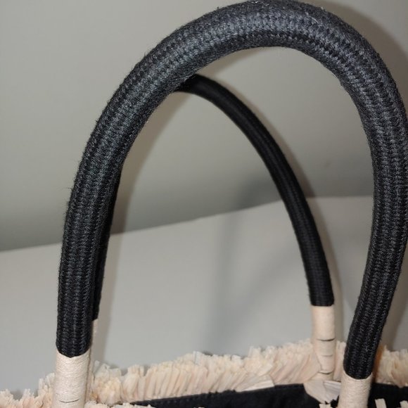 Stella & Dot Embroidered Palm Straw Fringed Tote With Rope Handles - Picture 9 of 11